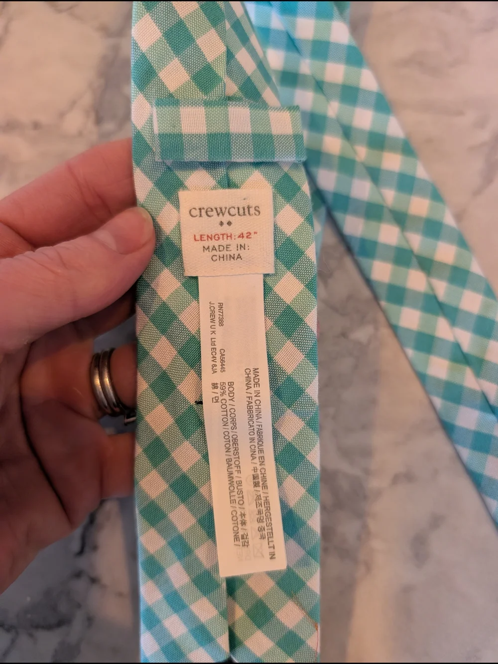 Crewcuts Teal and White Gingham Neck Tie